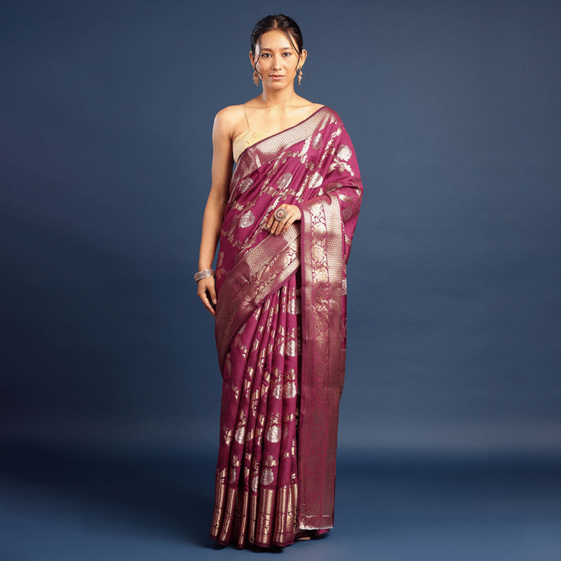 WINE CHINIA KATAN BANARASI SILK SAREE