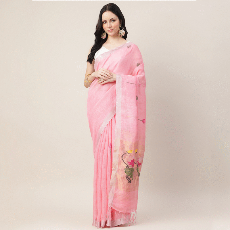 PINK KORA SILK KADWA WEAVE BANARASI SAREE