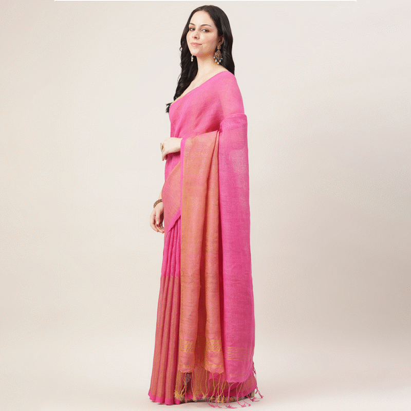 Nyra – Hot Pink Handwoven Linen Tissue Saree
