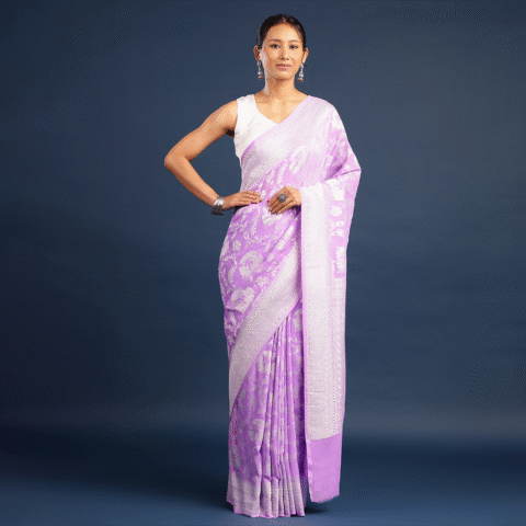 LAVENDER KHADDI GEORGETTE BANARASI SILK SAREE