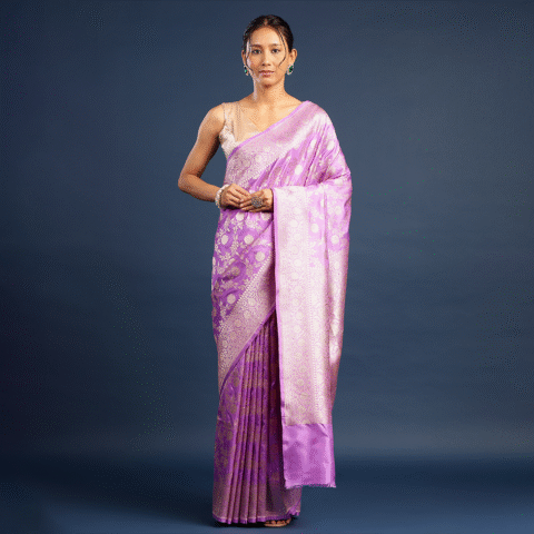 LAVENDER HANDWOVEN PURE KATAN SILK BANARASI SAREE