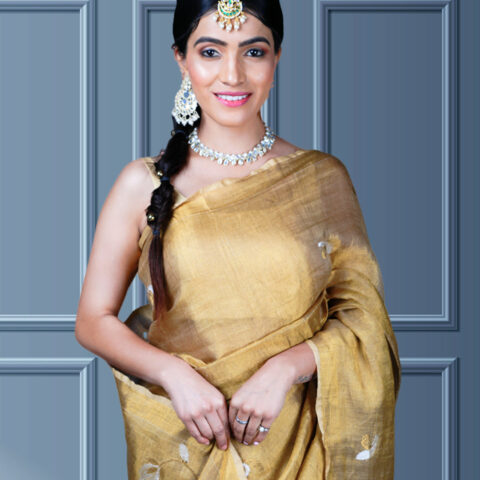 Golden Floral Tissue by Linen Saree