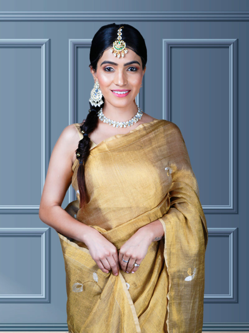 Golden Floral Tissue by Linen Saree