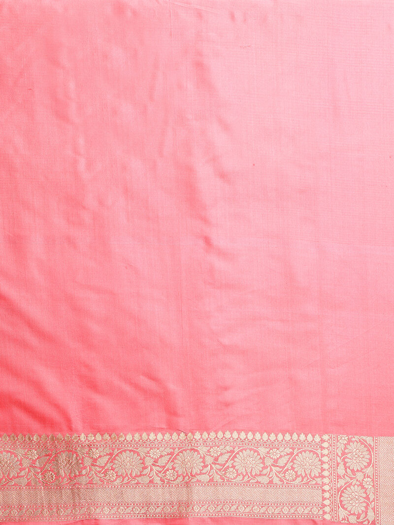 ONION PINK HANDWOVEN PURE KATAN SILKJAAL BANARASI SAREE - Image 7
