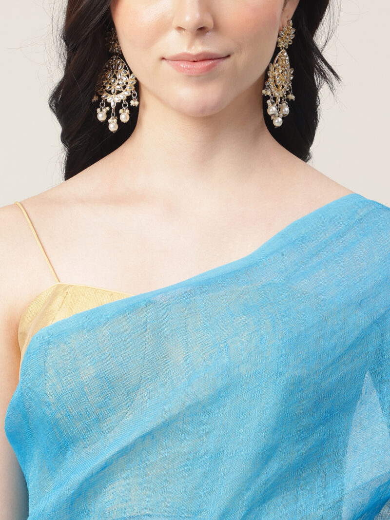 Nyra – Firozi Blue Handwoven Linen Tissue Saree - Image 7