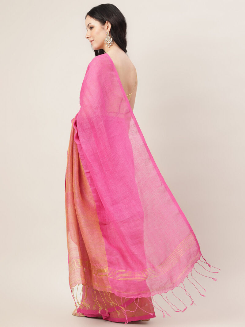 Nyra – Hot Pink Handwoven Linen Tissue Saree - Image 3