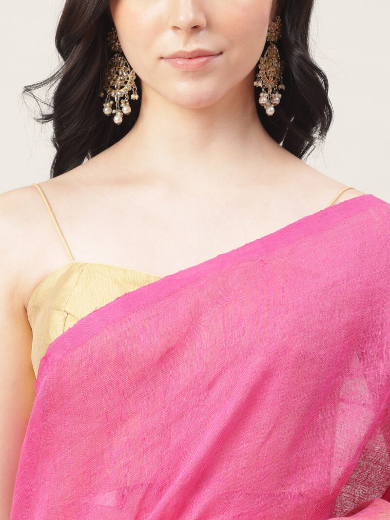 Nyra – Hot Pink Handwoven Linen Tissue Saree - Image 2