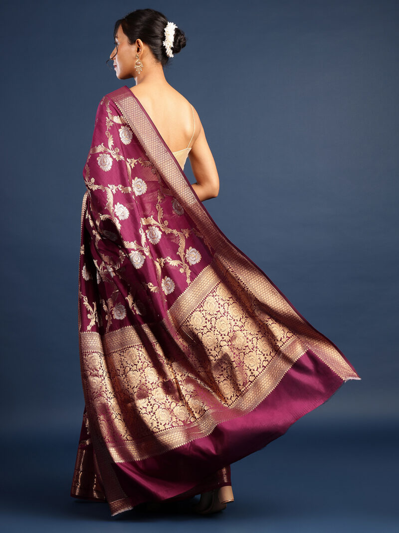 WINE CHINIA KATAN BANARASI SILK SAREE - Image 2