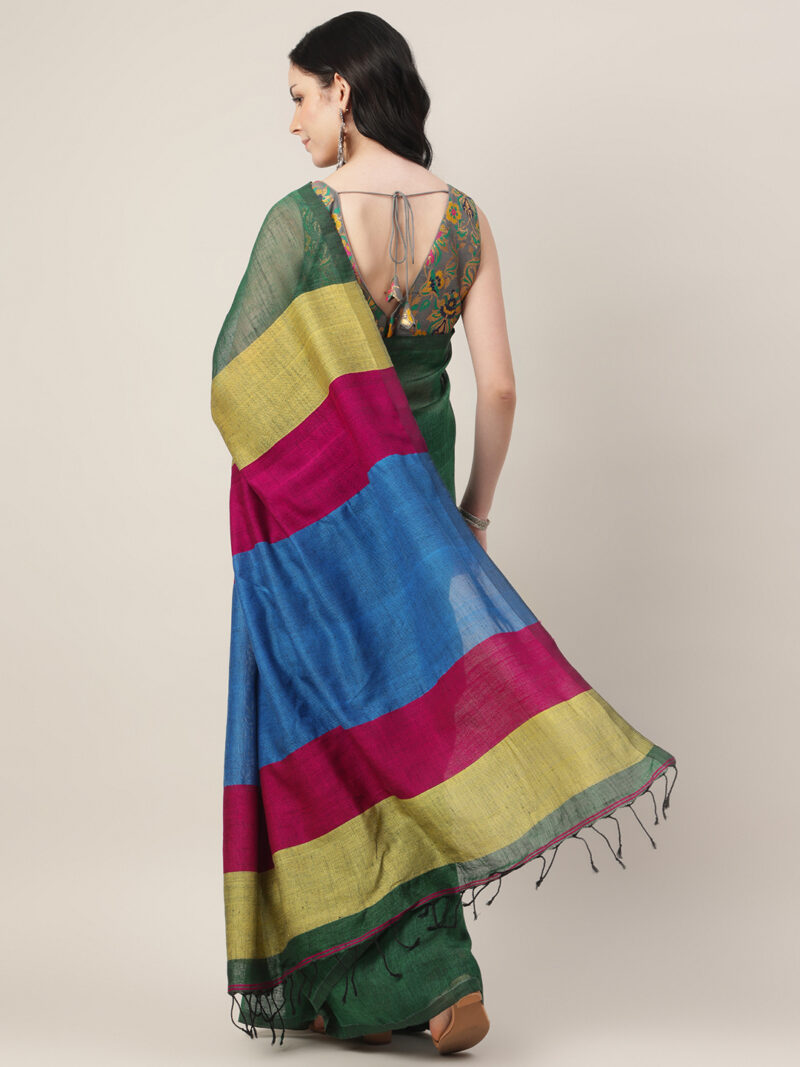 Rangrez – Linen by Linen Jamdani Saree with Multicolour Pallu - Image 3