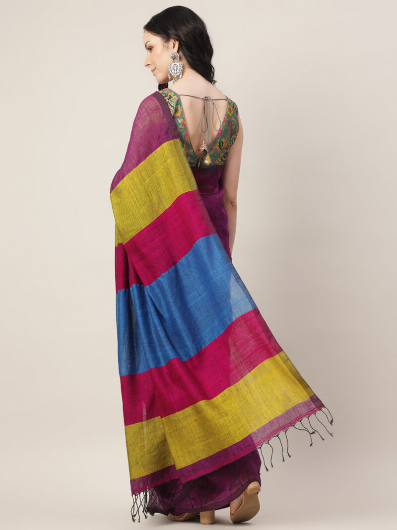 Rangrez – Linen by Linen PURPLE Jamdani Saree with Multicolour Pallu - Image 3