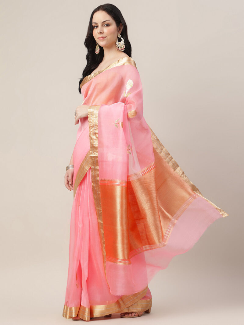 PINK KORA SILK KADWA WEAVE BANARASI SAREE - Image 2