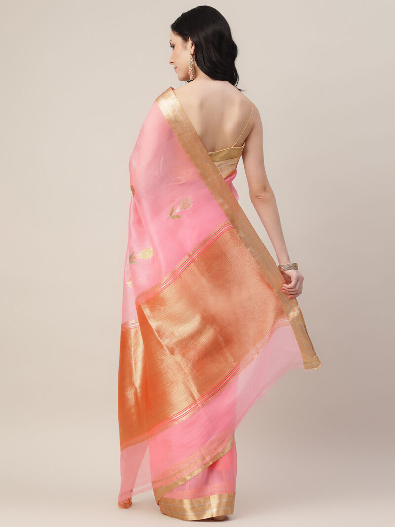 PINK KORA SILK KADWA WEAVE BANARASI SAREE - Image 3