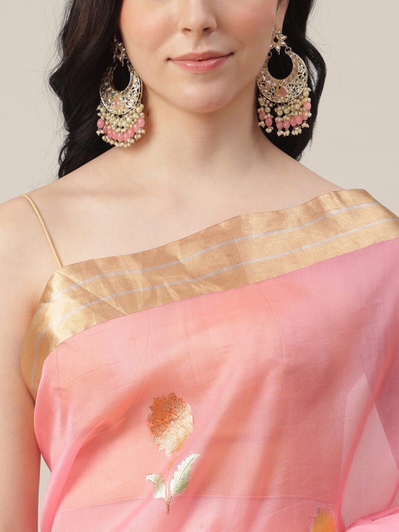 PINK KORA SILK KADWA WEAVE BANARASI SAREE - Image 7