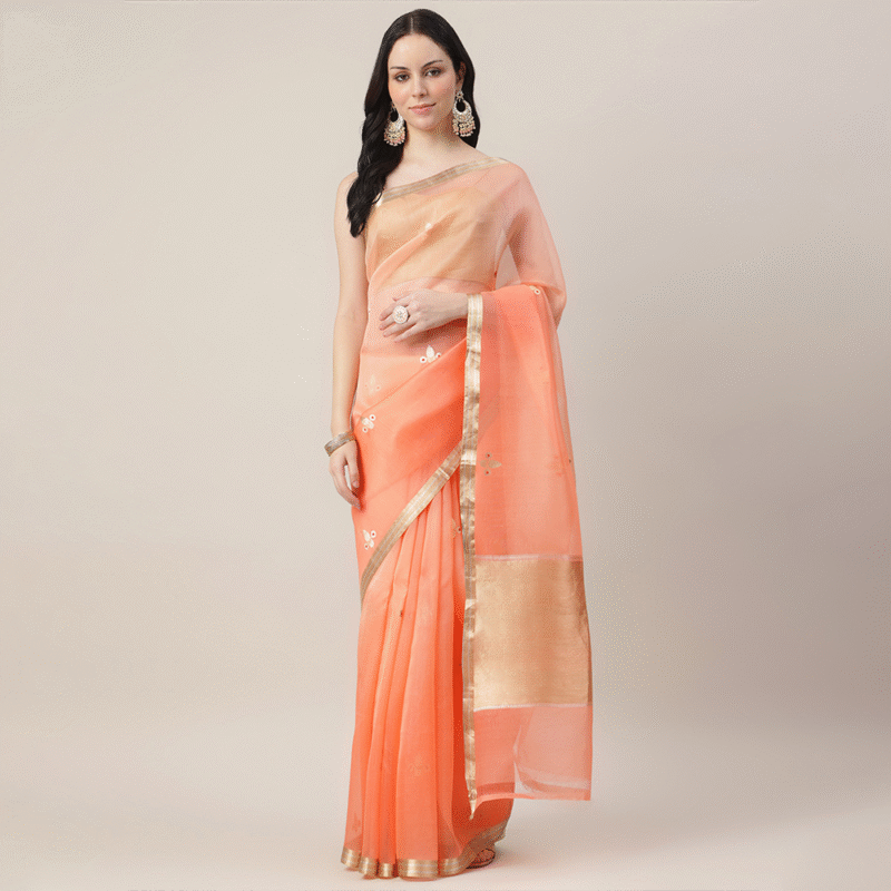 OMBRE PEACH KORA SILK KADWA WEAVE BANARASI SAREE