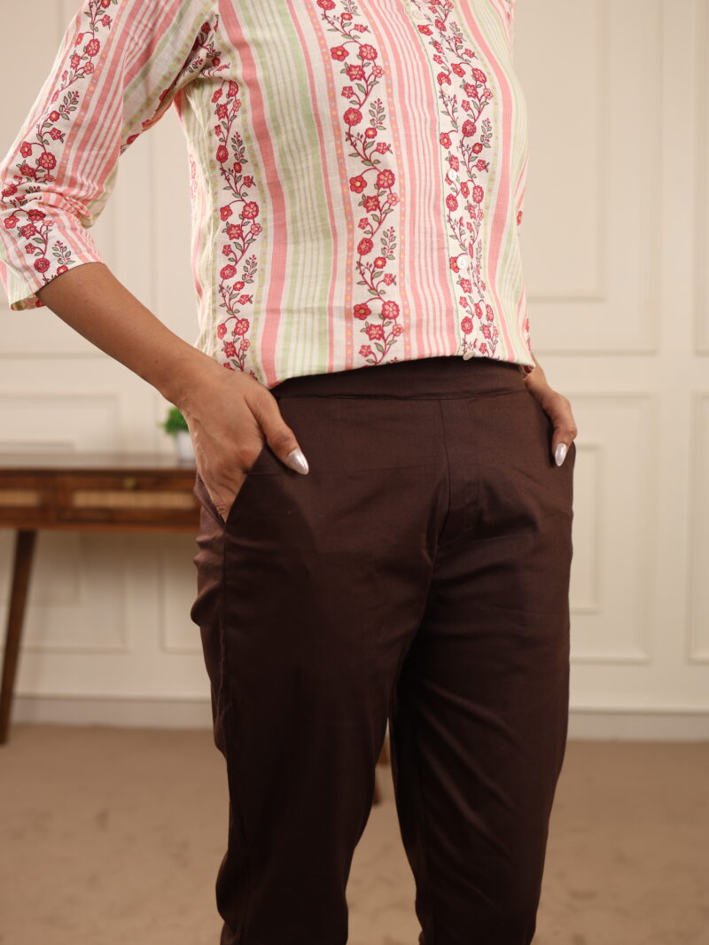 Women’s Cotton Straight Fit Pants with Pockets – Comfort Fit Dailywear – In Coffee Color - Image 6