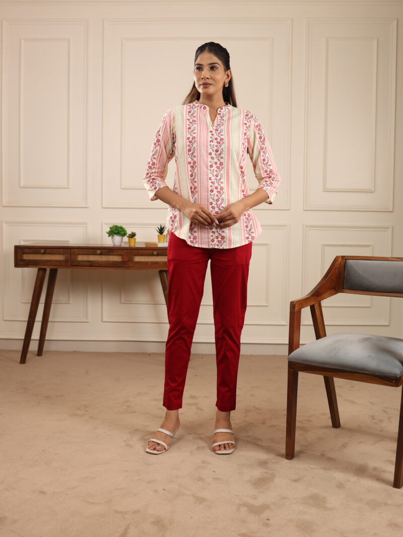 Women’s Cotton Straight Fit Pants with Pockets – Comfort Fit Dailywear – In Maroon Color