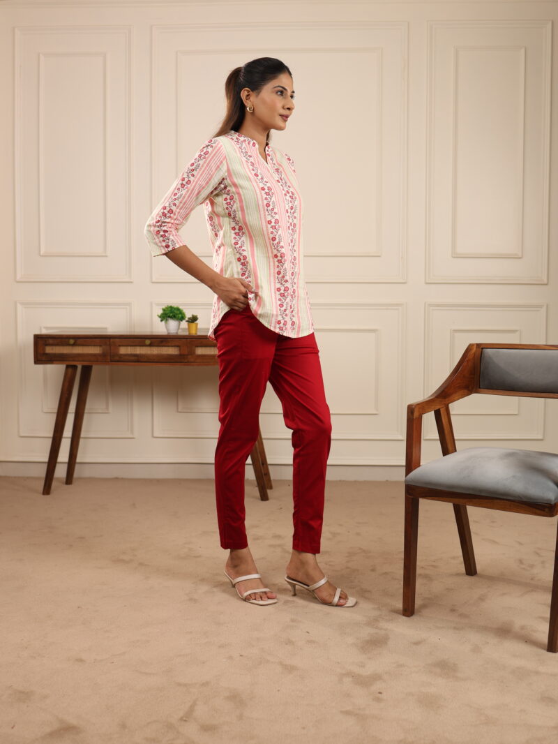 Women’s Cotton Straight Fit Pants with Pockets – Comfort Fit Dailywear – In Maroon Color - Image 2