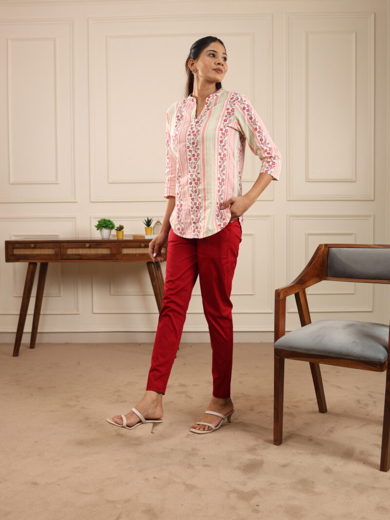 Women’s Cotton Straight Fit Pants with Pockets – Comfort Fit Dailywear – In Maroon Color - Image 3
