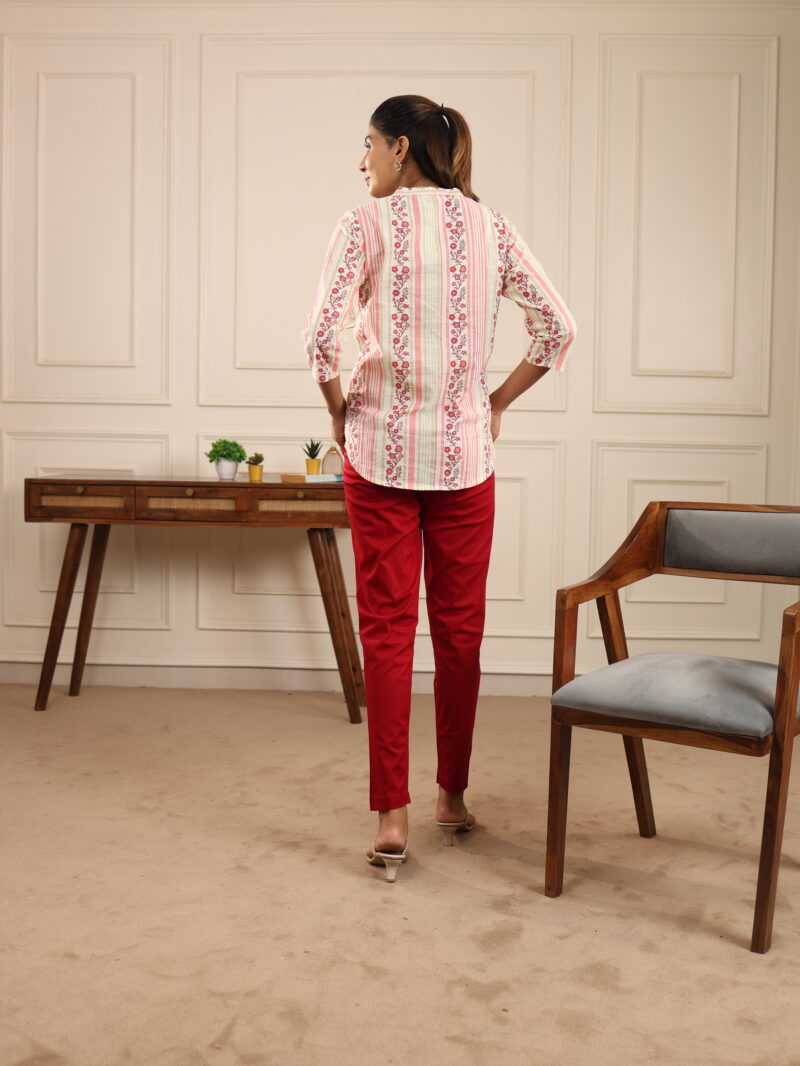Women’s Cotton Straight Fit Pants with Pockets – Comfort Fit Dailywear – In Maroon Color - Image 4