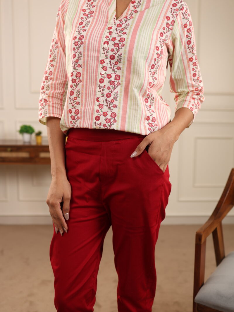 Women’s Cotton Straight Fit Pants with Pockets – Comfort Fit Dailywear – In Maroon Color - Image 8