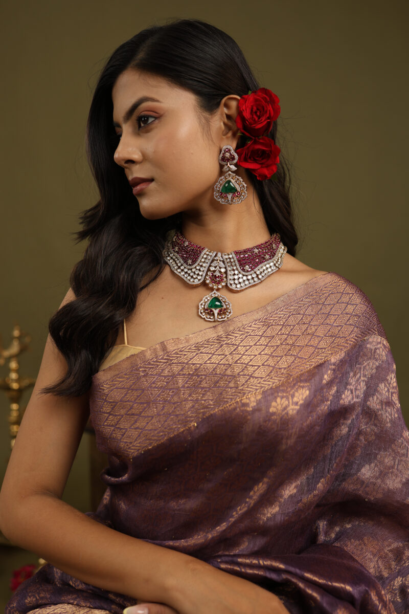 Raaya Mauve Jaal Banarasi Saree - Image 7