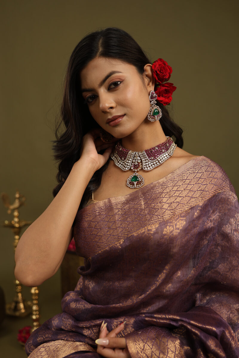 Raaya Mauve Jaal Banarasi Saree - Image 8