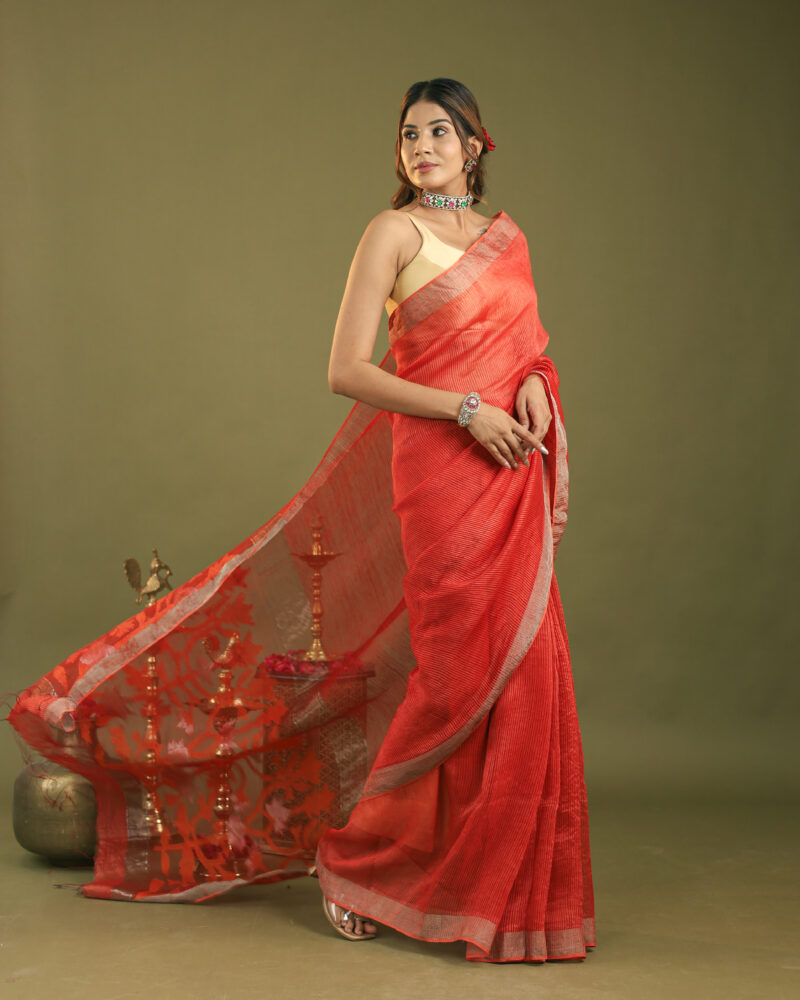 Raaya Neon Red Banarasi Saree