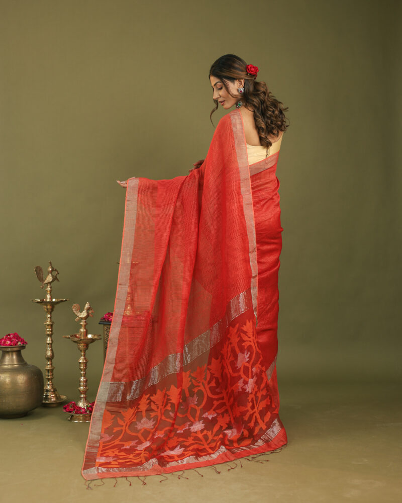 Raaya Neon Red Banarasi Saree - Image 4