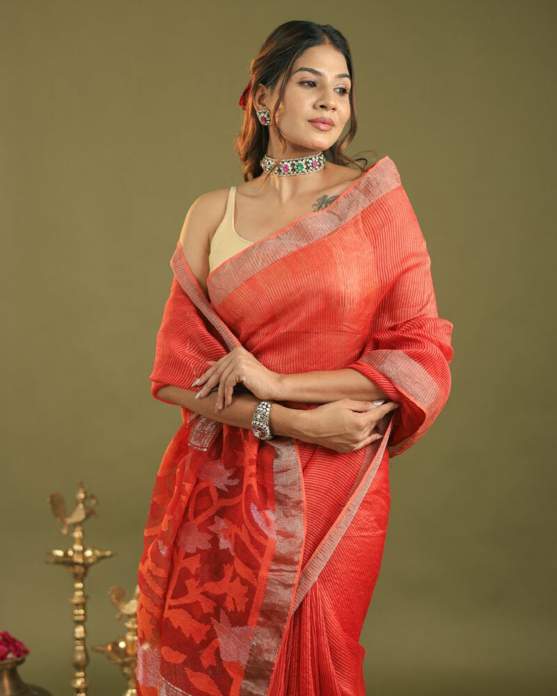Raaya Neon Red Banarasi Saree - Image 6