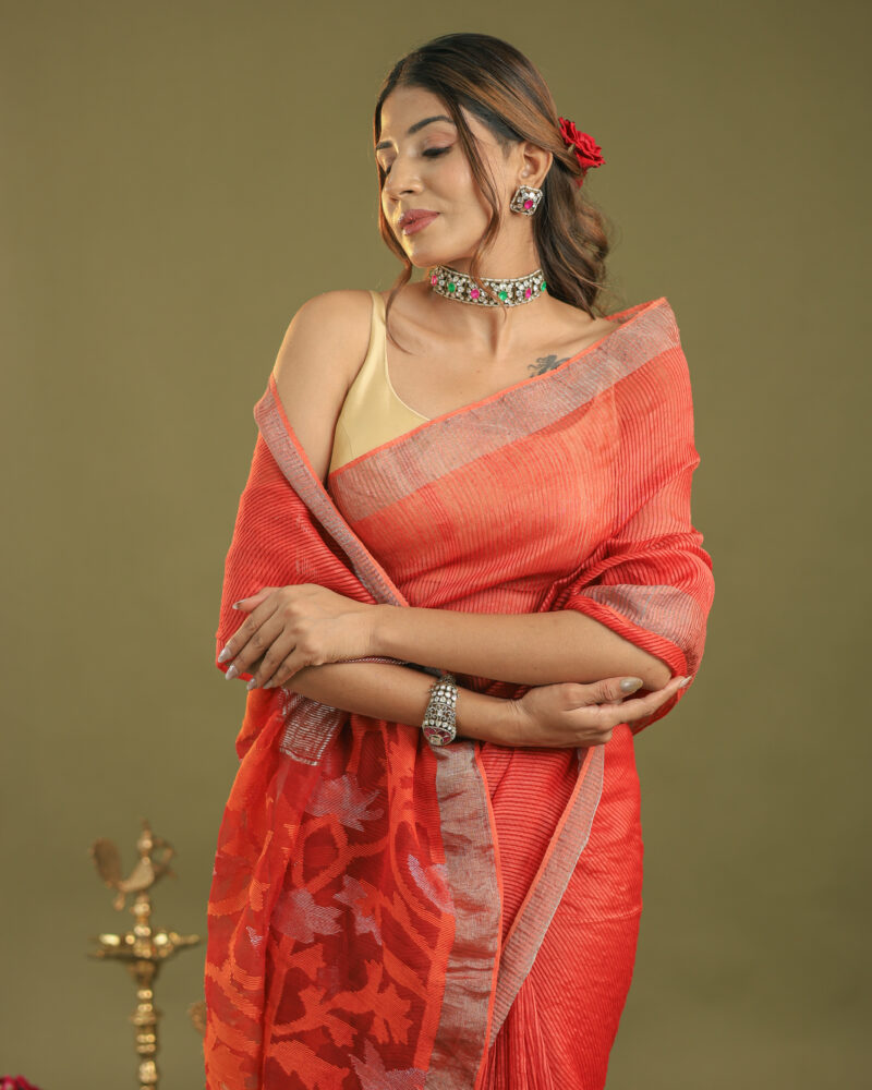 Raaya Neon Red Banarasi Saree - Image 7