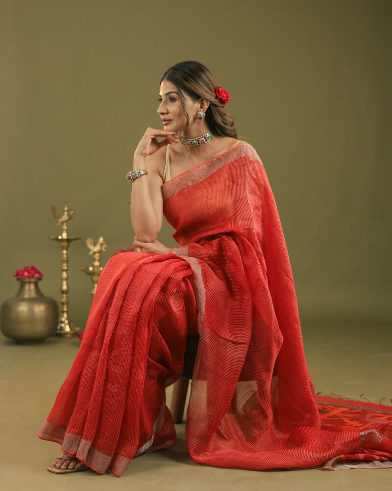 Raaya Neon Red Banarasi Saree - Image 8