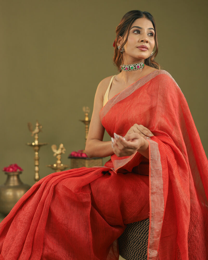 Raaya Neon Red Banarasi Saree - Image 10