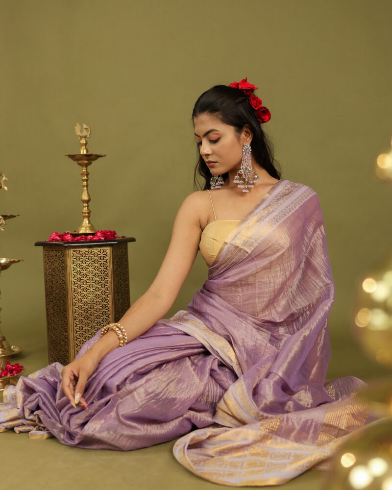 Noor Mauve Banarasi Saree - Image 9