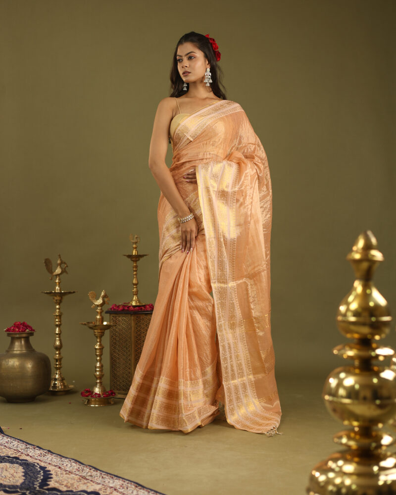 Noor Peach Banarasi Saree