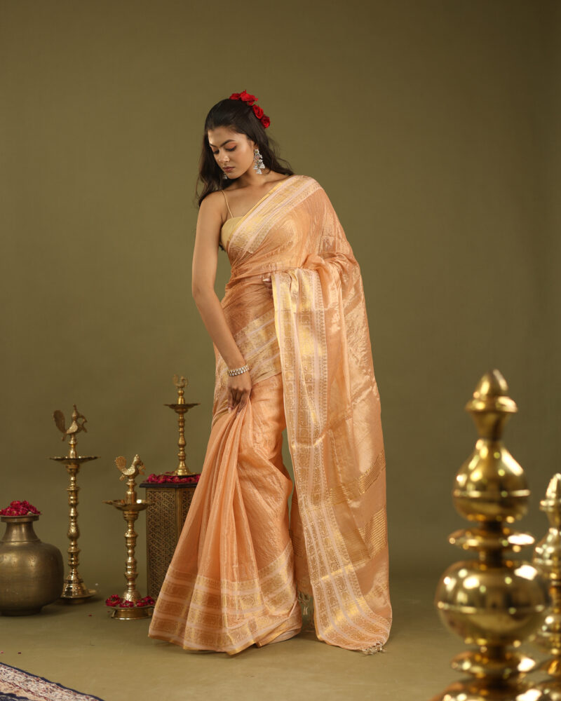 Noor Peach Banarasi Saree - Image 2