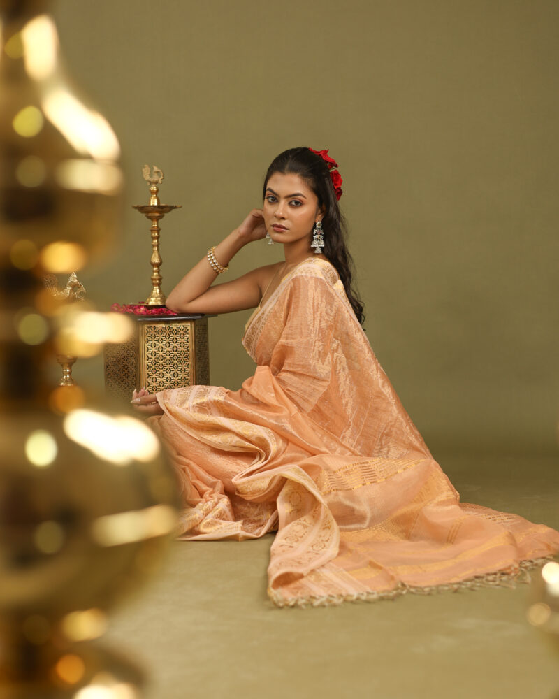 Noor Peach Banarasi Saree - Image 9