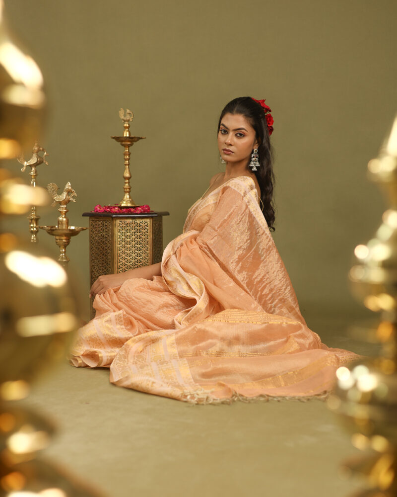 Noor Peach Banarasi Saree - Image 11