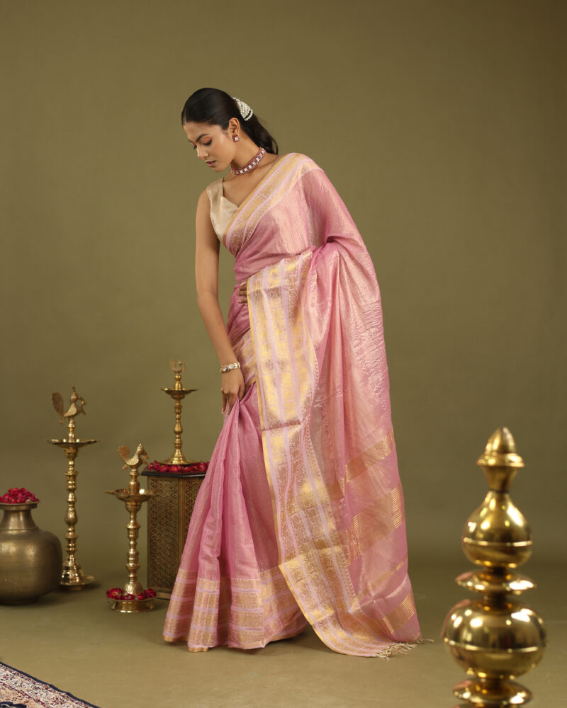 Noor Baby Pink Banarasi Saree - Image 2