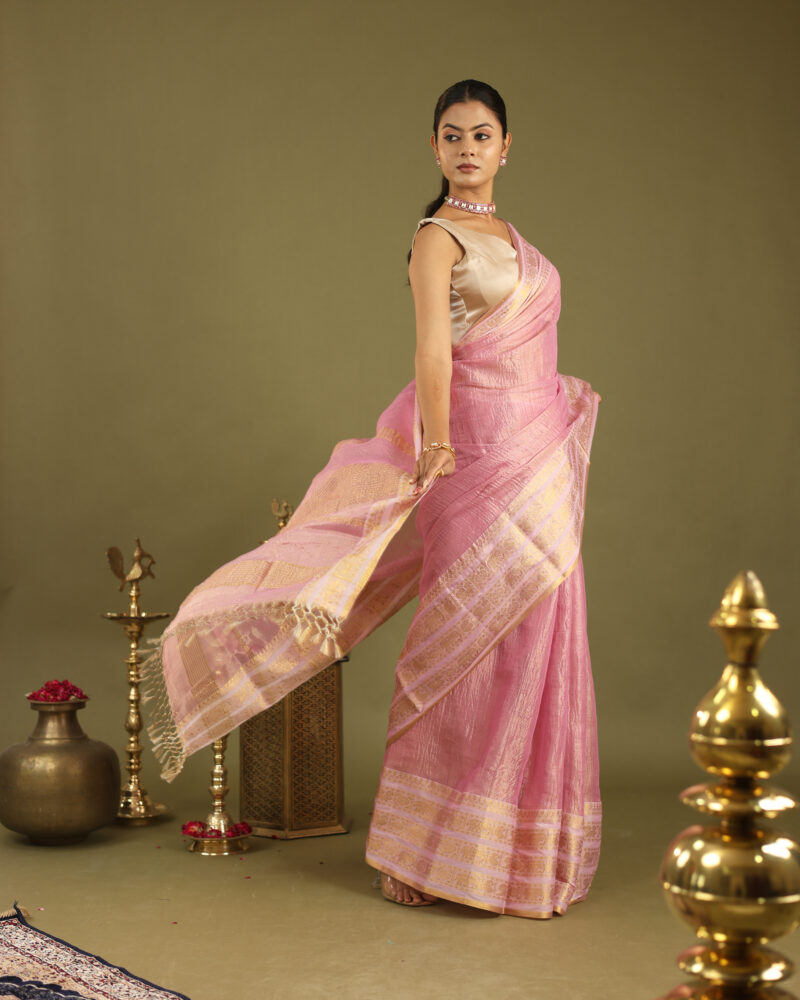 Noor Baby Pink Banarasi Saree - Image 4