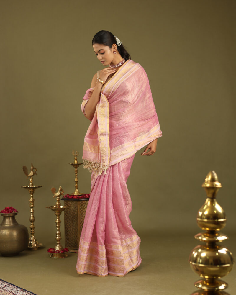 Noor Baby Pink Banarasi Saree - Image 6