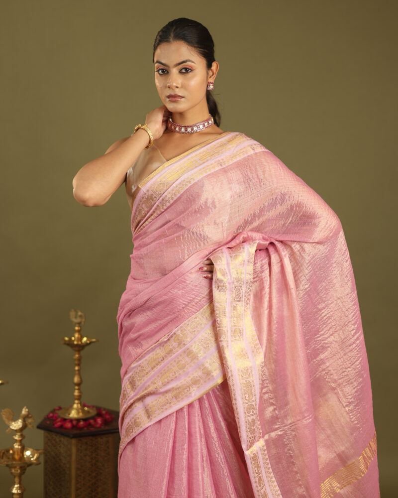 Noor Baby Pink Banarasi Saree - Image 7