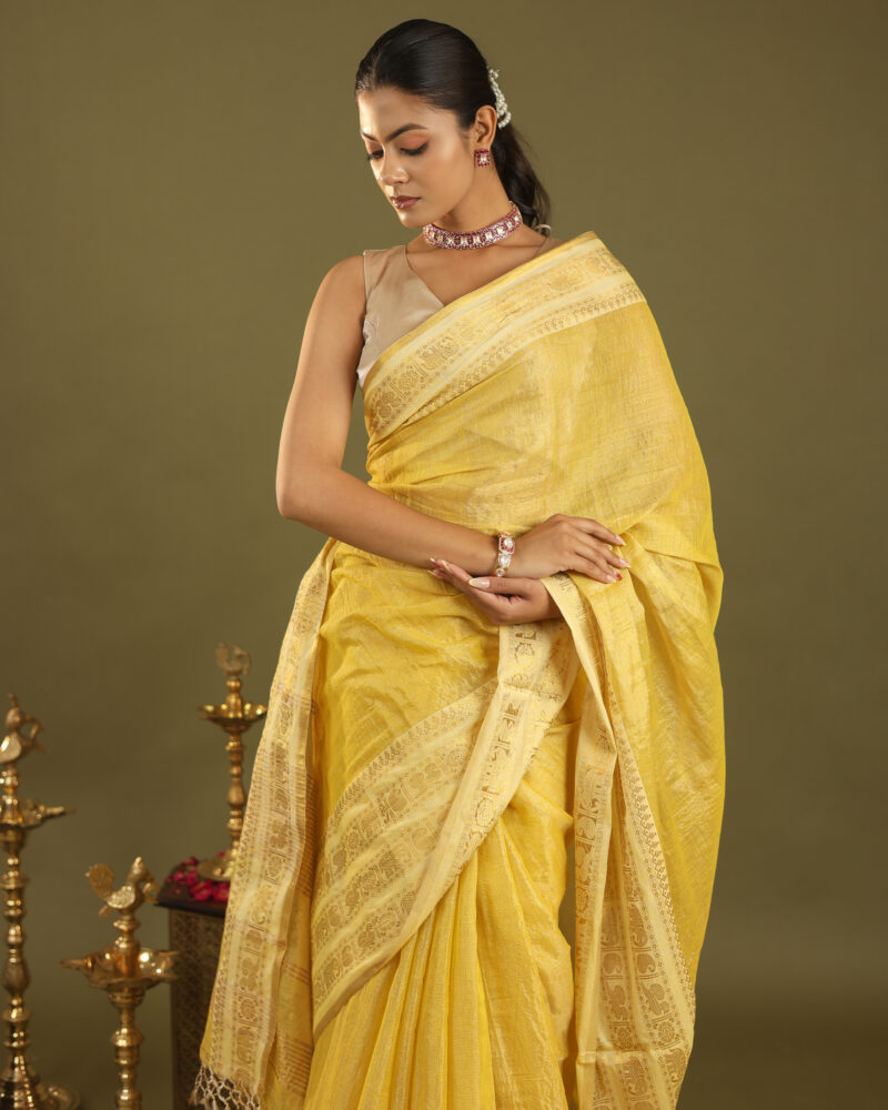 Noor Yellow Banarasi Saree - Image 7