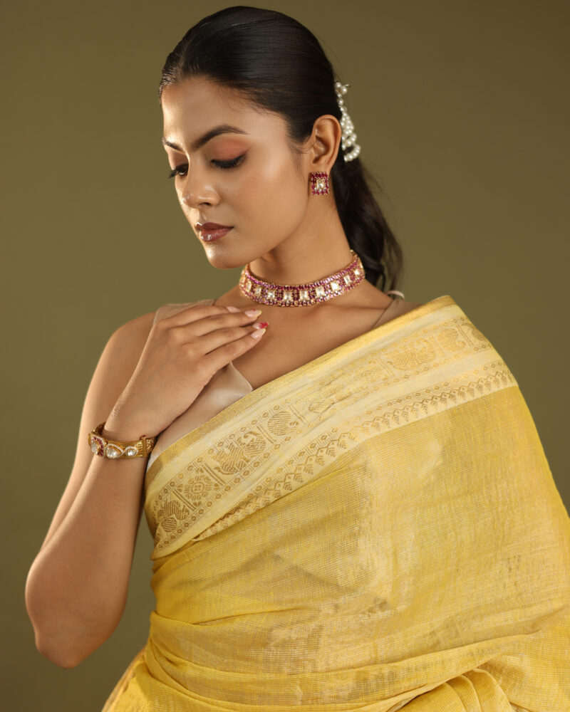 Noor Yellow Banarasi Saree - Image 8