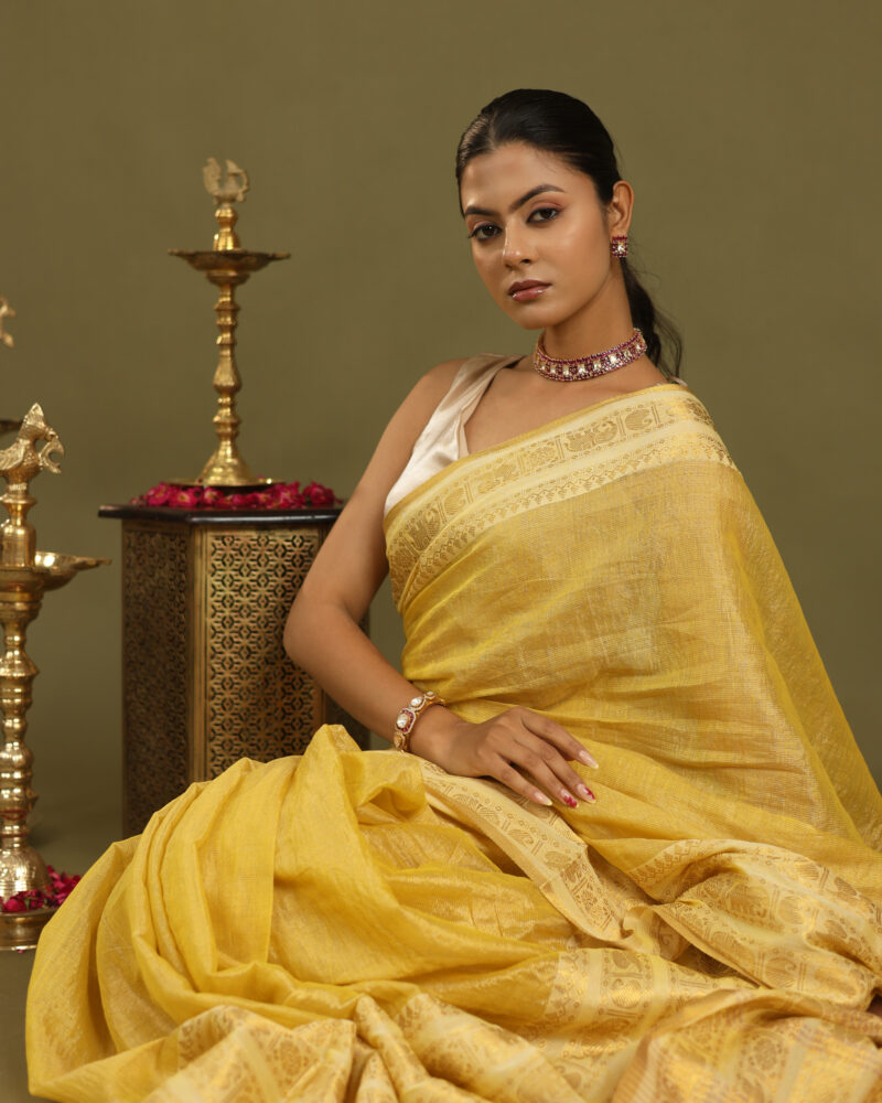 Noor Yellow Banarasi Saree - Image 10