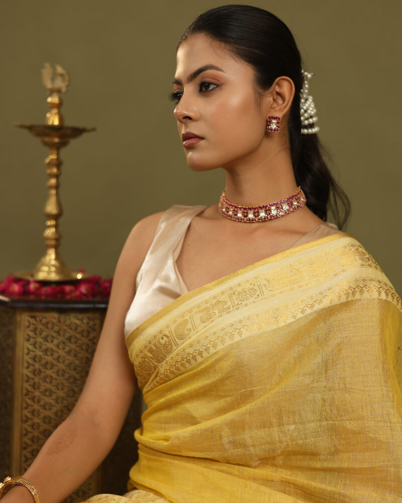 Noor Yellow Banarasi Saree - Image 11