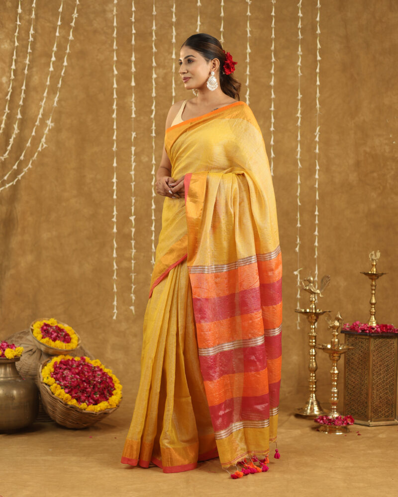 REKHARAGA  Yellow with Contrast Border & Multicolour Pallu - Image 2