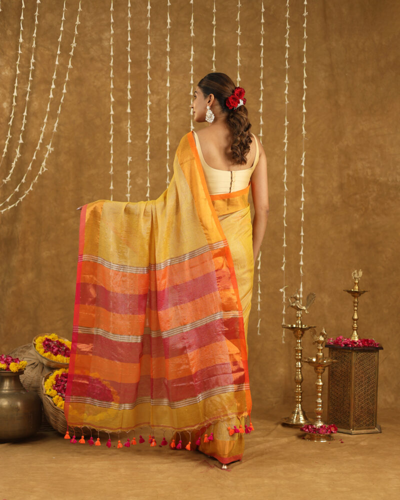 REKHARAGA  Yellow with Contrast Border & Multicolour Pallu - Image 4