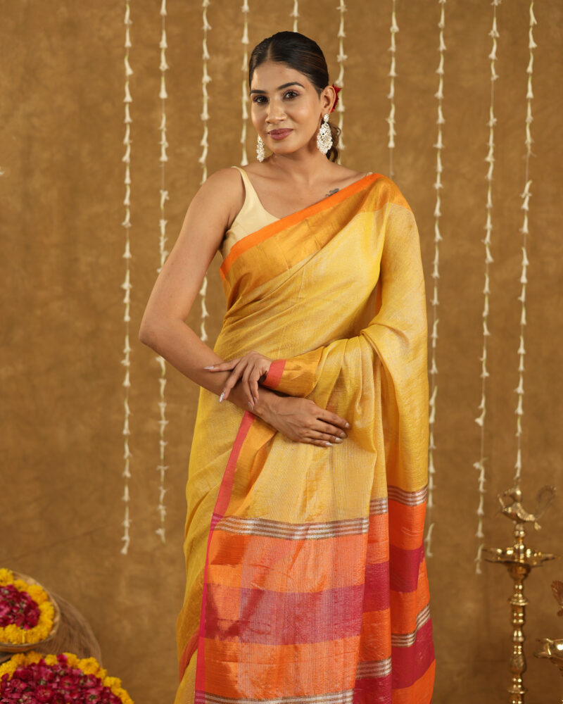 REKHARAGA  Yellow with Contrast Border & Multicolour Pallu - Image 5