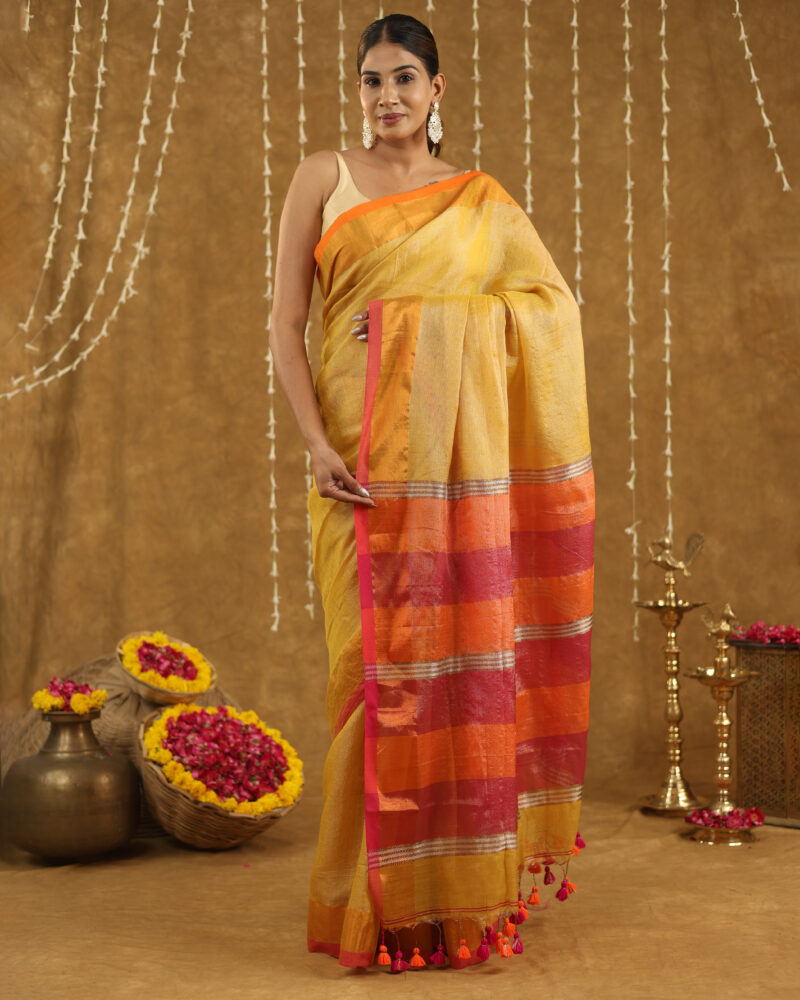 REKHARAGA  Yellow with Contrast Border & Multicolour Pallu - Image 8