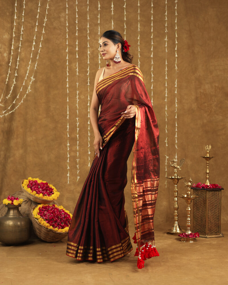 Navya Maroon Banarasi Saree - Image 2